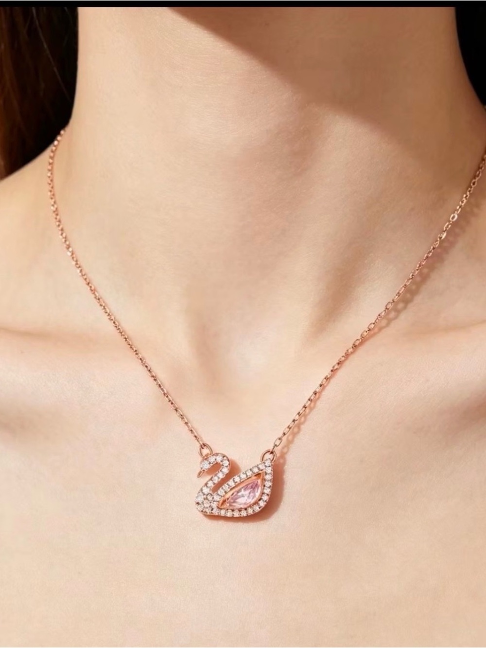 Lily Luxe Rose Gold Pink Crystal Swan Pendant Necklace
